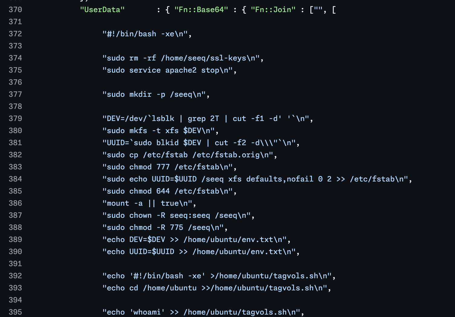 Bash script defined as JSON strings nested in a JSON array 😬