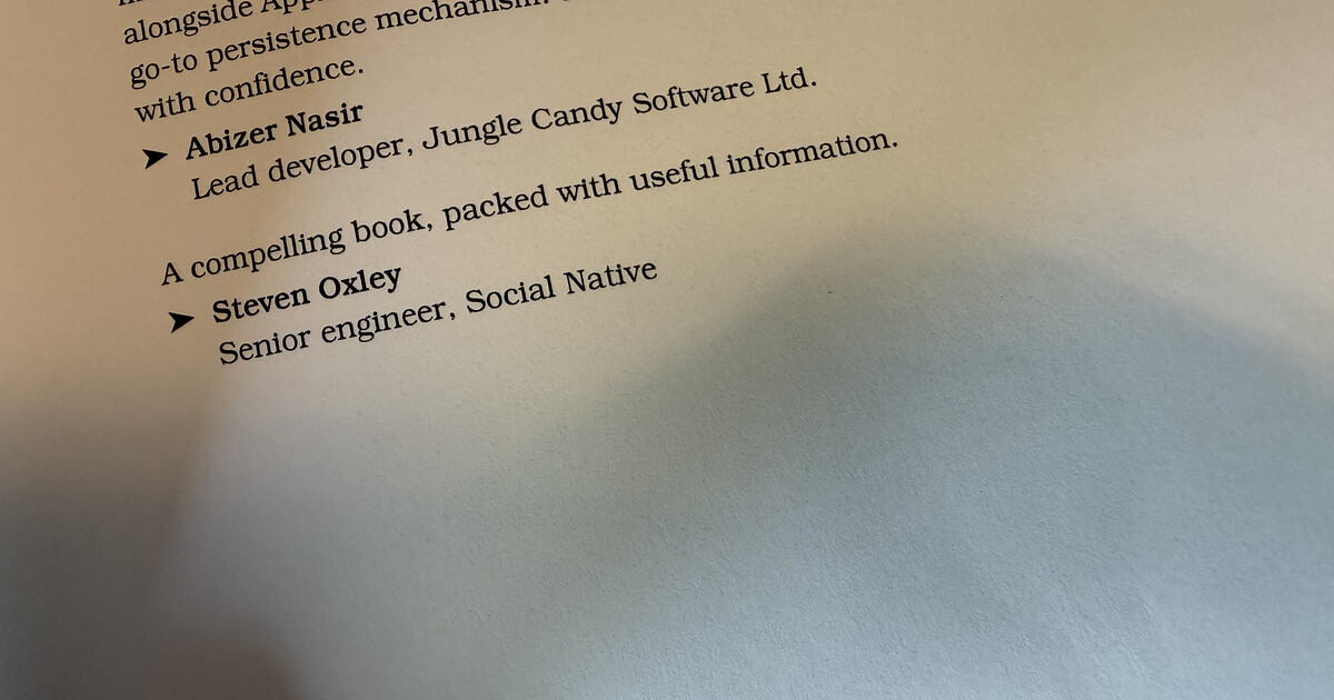 My quote in Core Data in Swift: 'A compelling book, packed with useful information.'